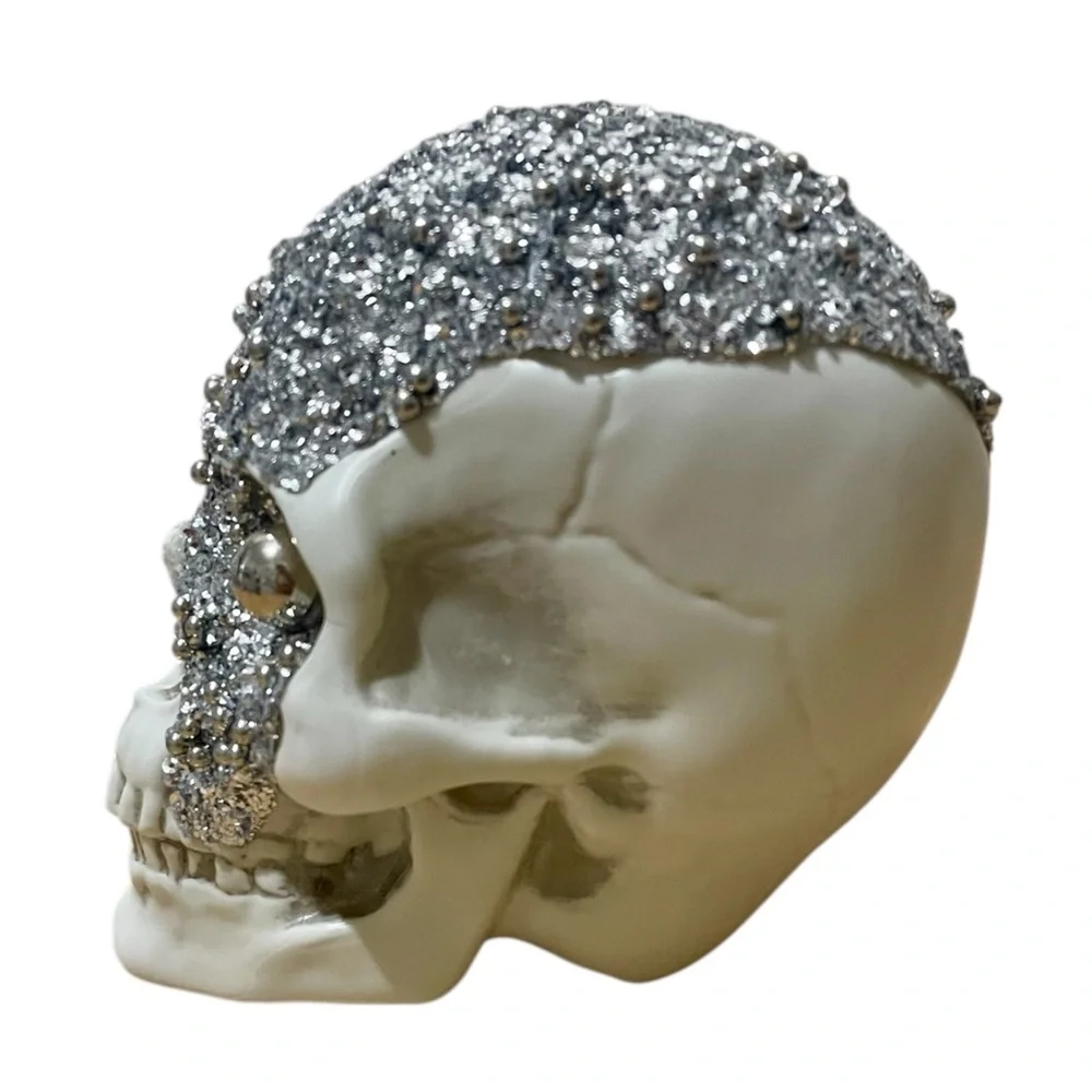 Target White with Silver Glitter Decorative Skull